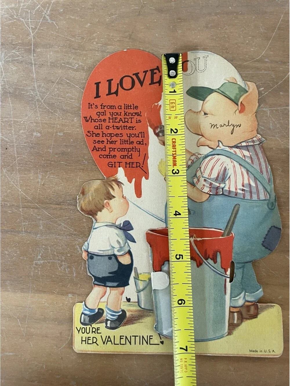 Pig Pig Painting I Love You With Little Boy Watching Card Valentine Greeting